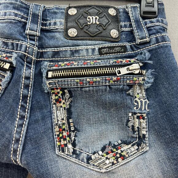 Miss Me Jeans Women's 25 (0) Dark Blue Signature Cuffed Capri Zipper Moto - Picture 2 of 14